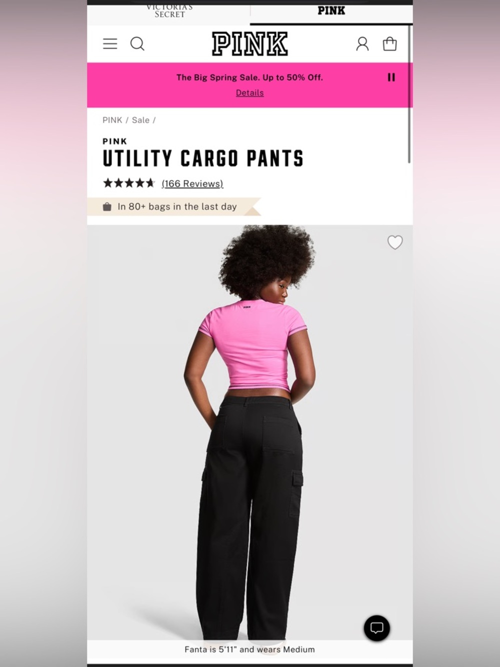PINK Victoria's Secret Black Straight-Leg Cargo Pants
